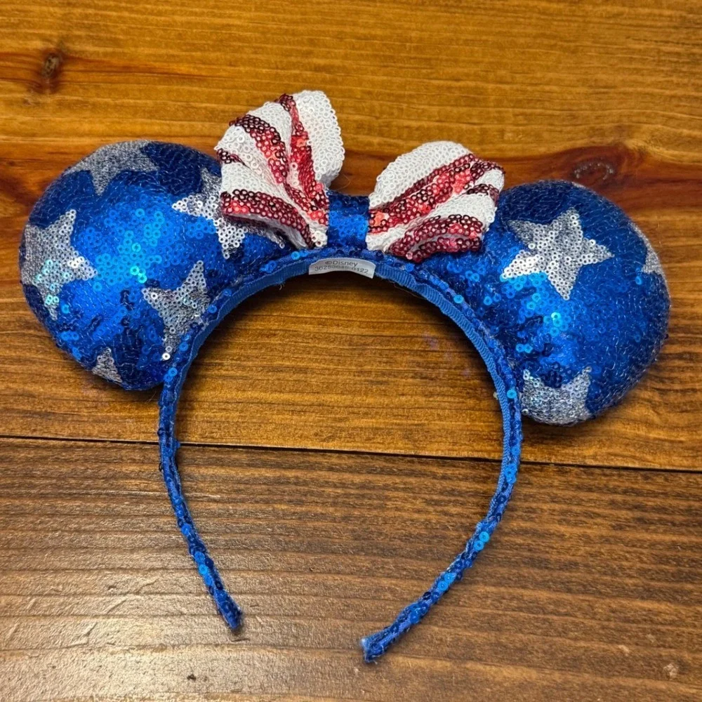 Disney Minnie Mouse Ears Headband Womens OS Blue Red White Patriotic Excellent